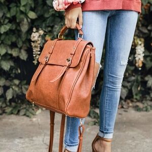 MMS Design Studio Chic Vegan Leather Brown Backpack